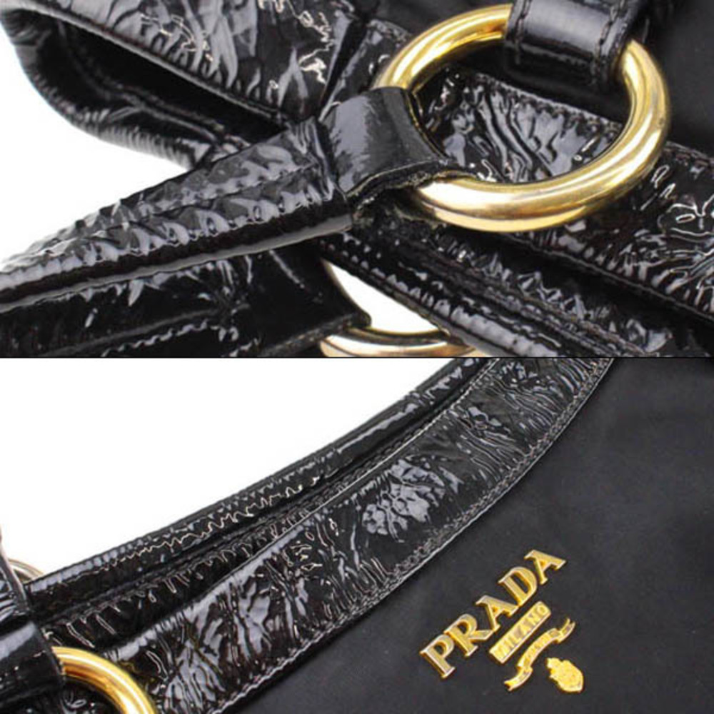 Prada Pocono Tote Ladies Shoulder Bag Nylon X Enamel Black - Picture 9 of 9